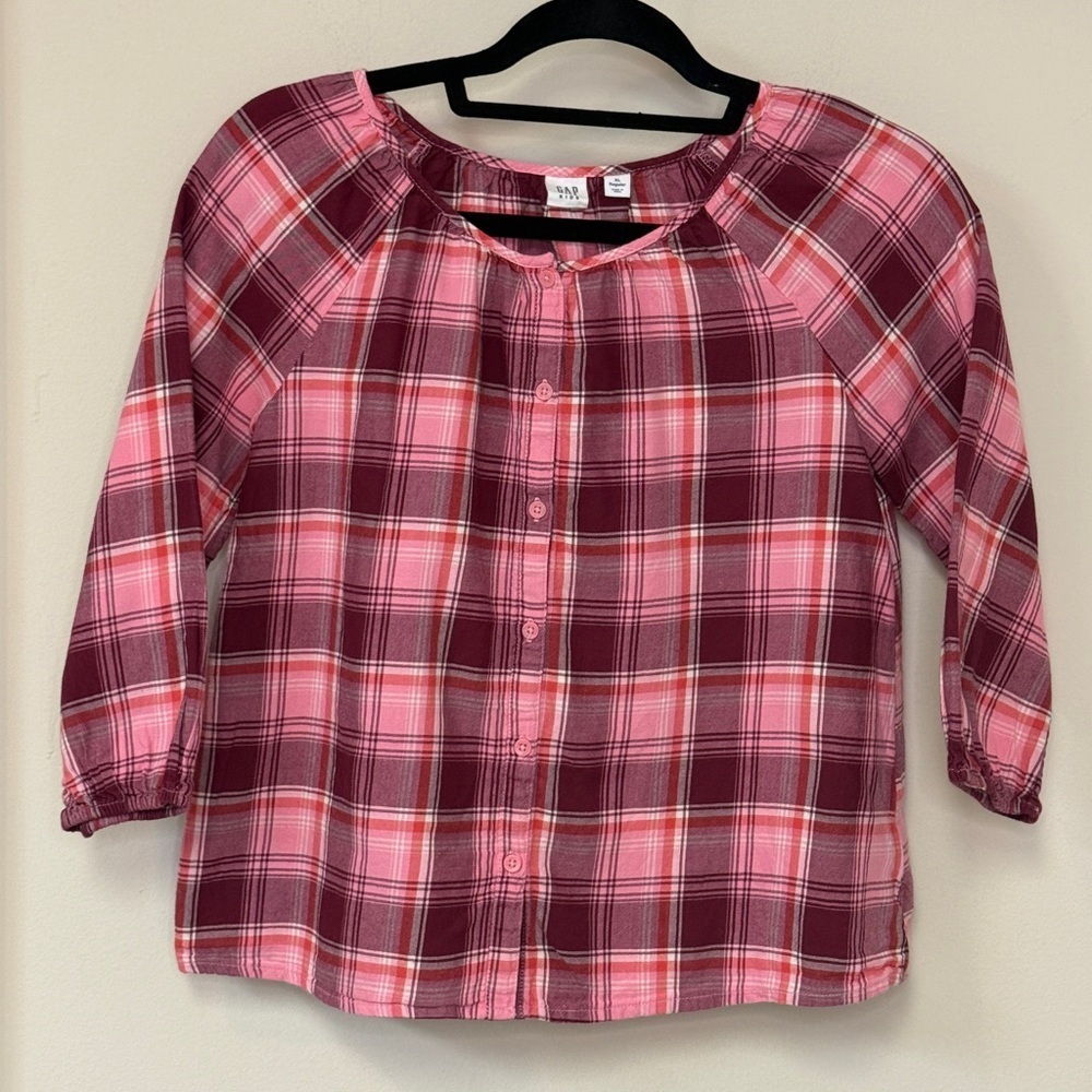 ⚡️3/$20⚡️GAP Kid: Girls Pink / White / Red Plaid Button Down Shirt, Size XL